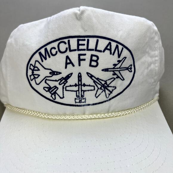 Vintage McClellan Air Force Base Hat Snapback White Military Aircraft Fighters - Picture 3 of 7